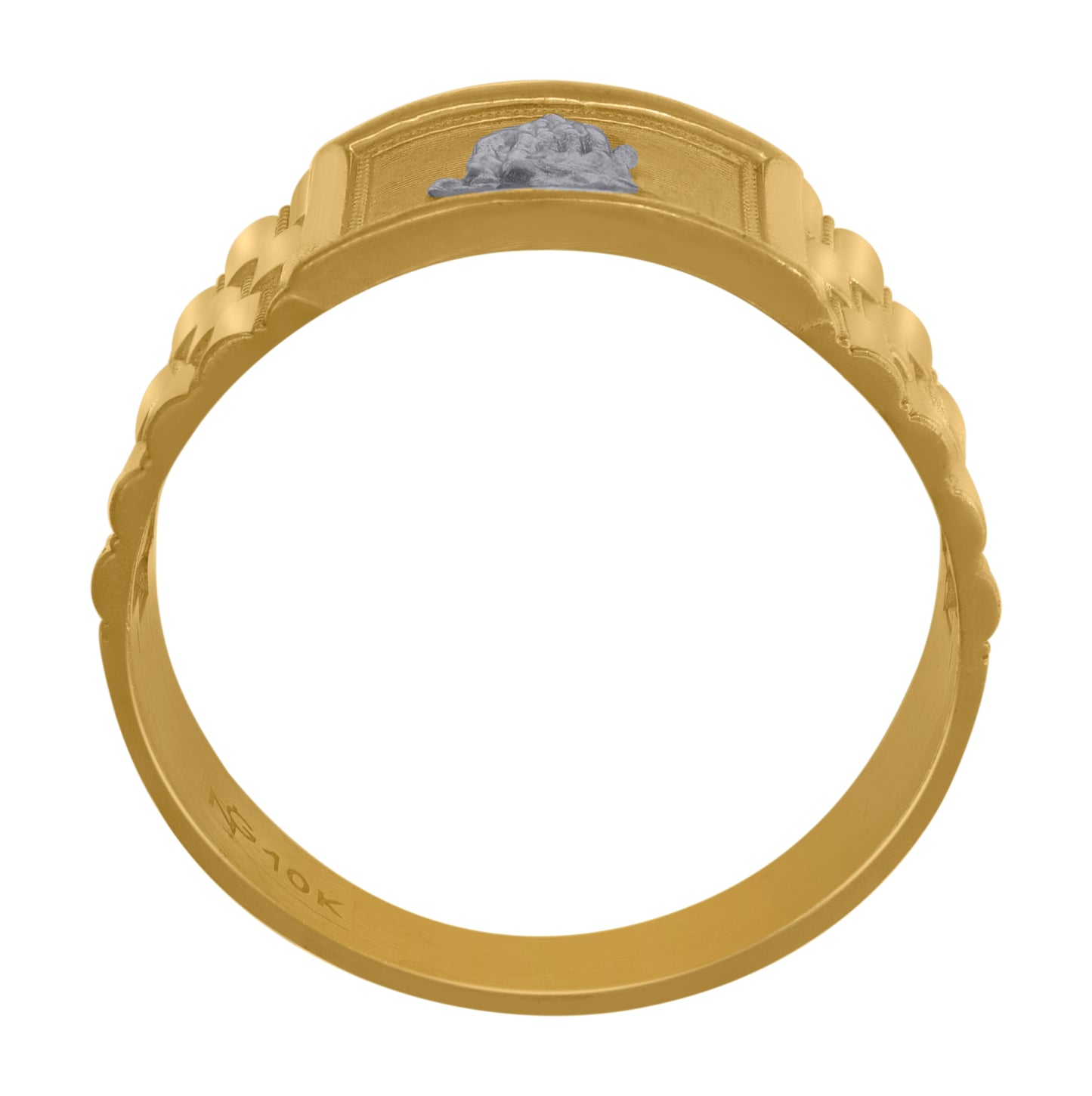 10K Two-Tone Gold Mens Textured Praying Hands Religious Ring