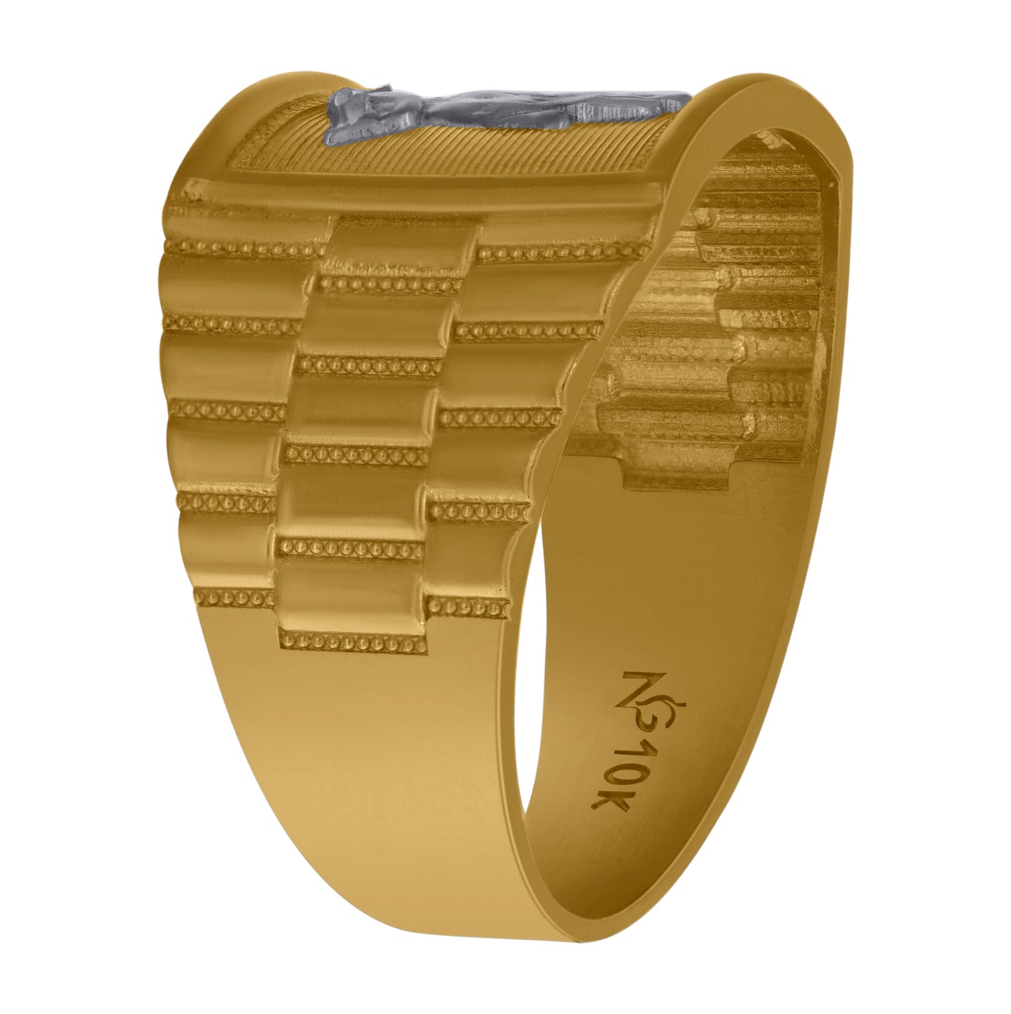 10K Two-Tone Gold Mens Textured Praying Hands Religious Ring
