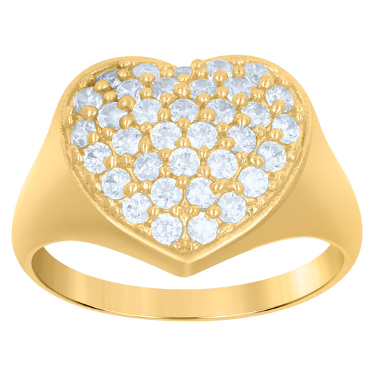 10K Gold Womens Two-Tone Cubic-Zirconia Heart Band Ring