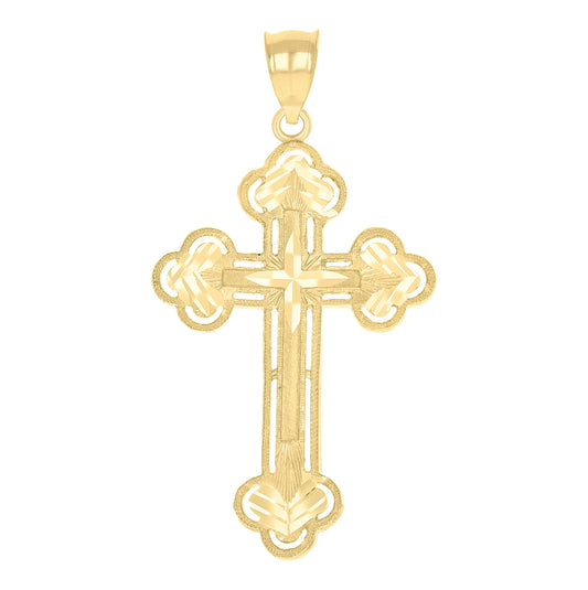 10K Yellow Gold Unisex Diamond-Cut Budded Cross Religious Charm Pendant