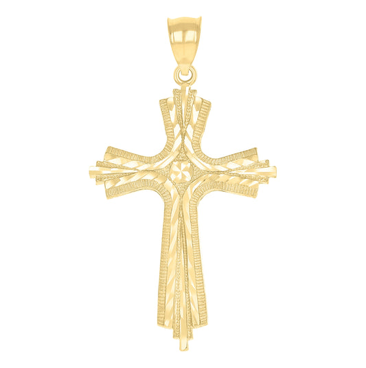 10K Yellow Gold Unisex Diamond-Cut Cross Religious Charm Pendant