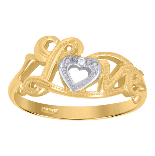 10K Two-Tone Gold Womens Cubic-Zirconia Love Heart Ring