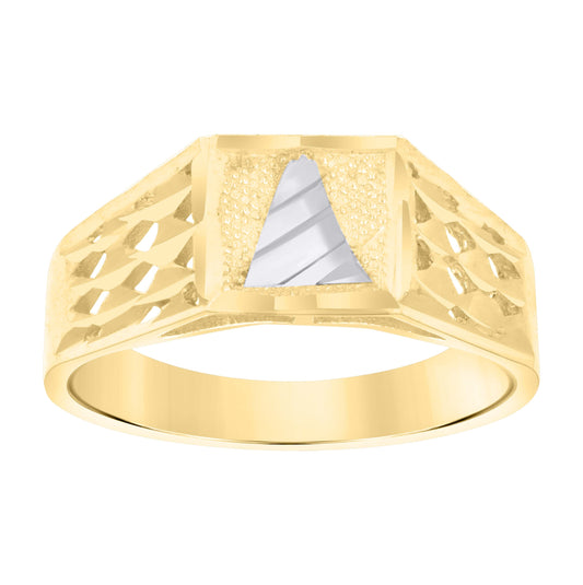 10K Two-Tone Gold Mens Diamond-Cut Textured Initial Letter Band Ring