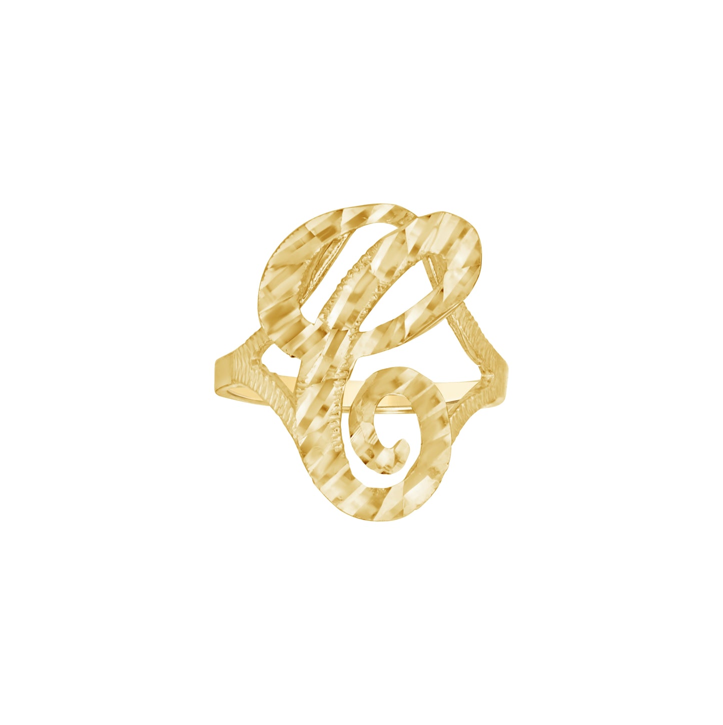10K Yellow Gold Womens Diamond-Cut Textured Initial Letter Bridal Anniversary Engagement Wedding Band Ring