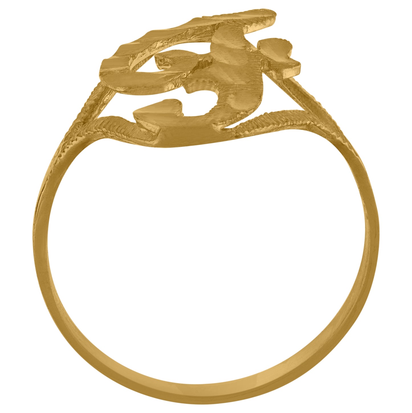 10K Yellow Gold Womens Diamond-Cut Textured Initial Letter Bridal Anniversary Engagement Wedding Band Ring
