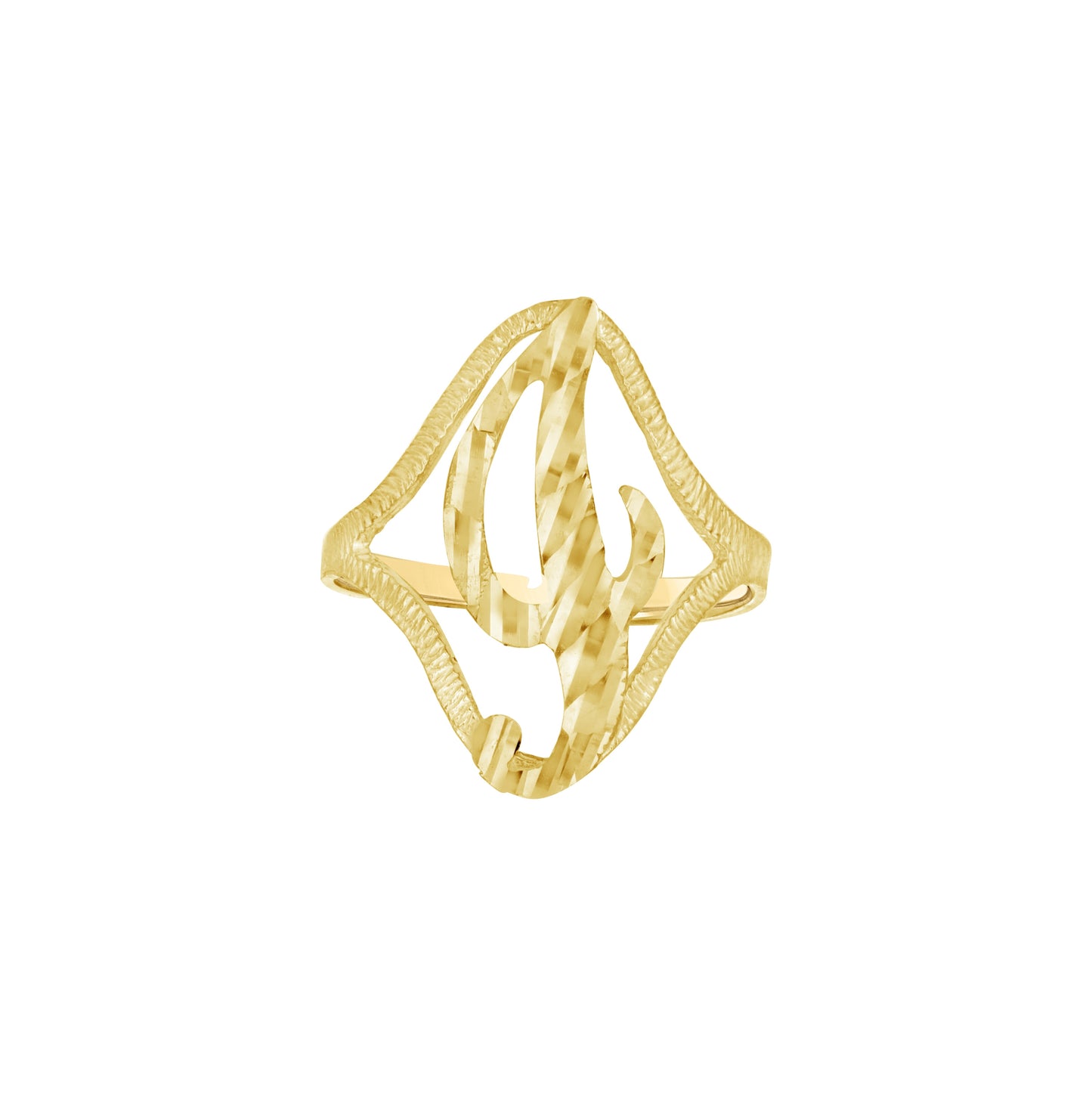 10K Yellow Gold Womens Diamond-Cut Textured Initial Letter Bridal Anniversary Engagement Wedding Band Ring