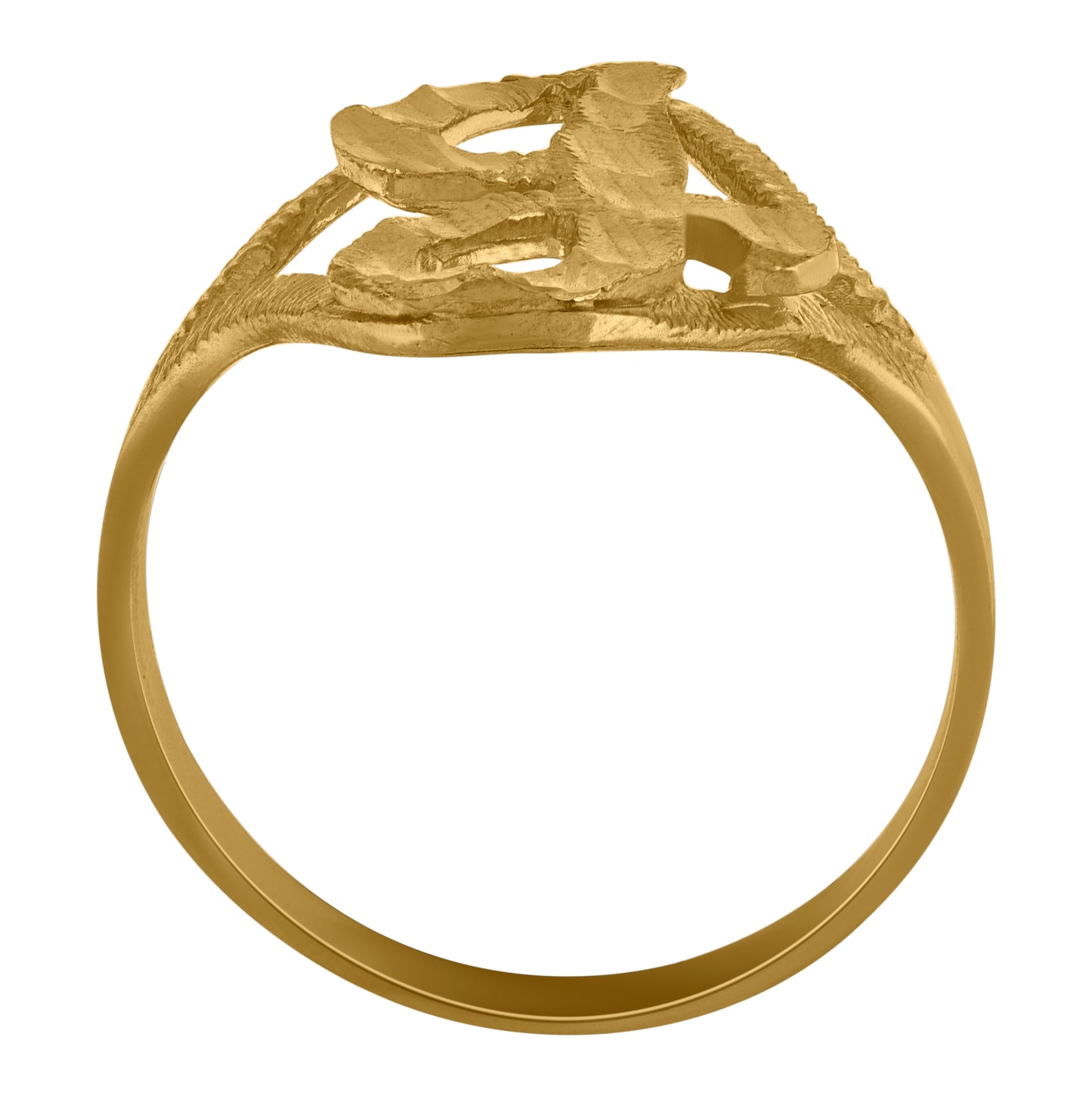 10K Yellow Gold Womens Diamond-Cut Textured Initial Letter Bridal Anniversary Engagement Wedding Band Ring