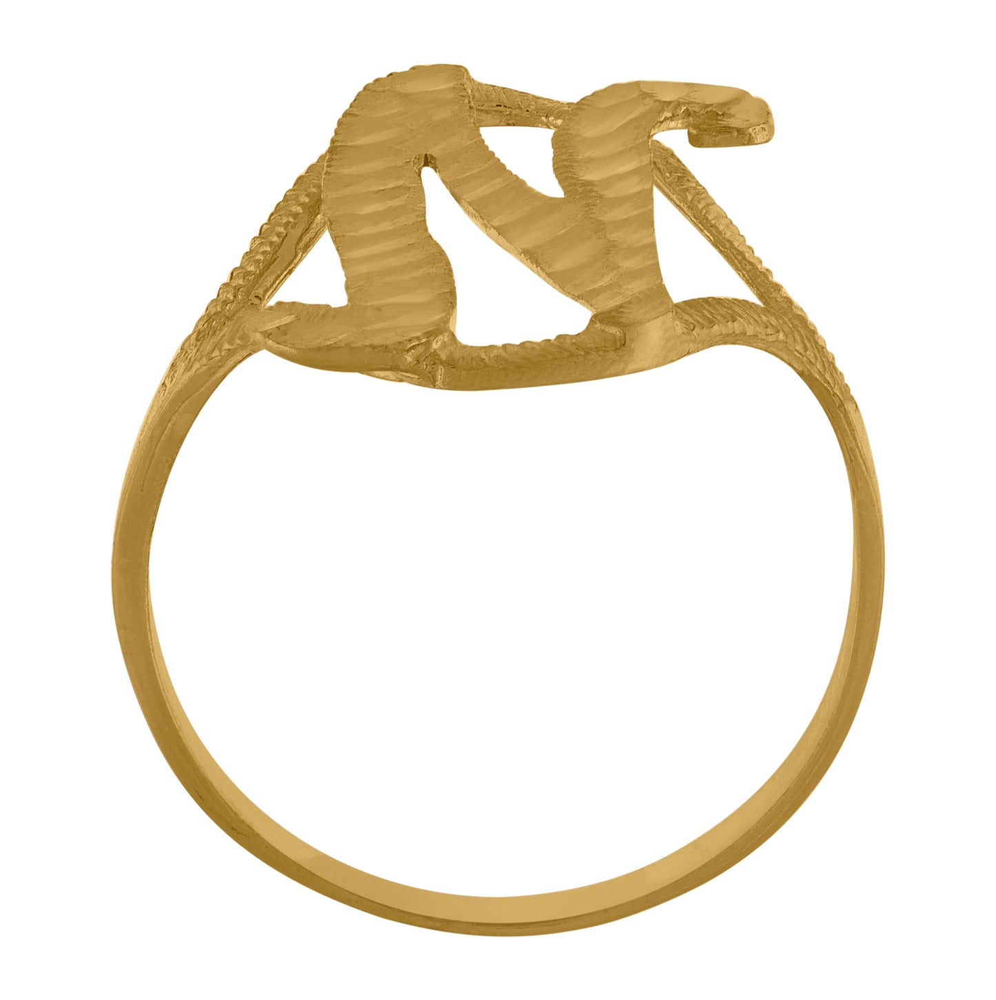 10K Yellow Gold Womens Diamond-Cut Textured Initial Letter Bridal Anniversary Engagement Wedding Band Ring