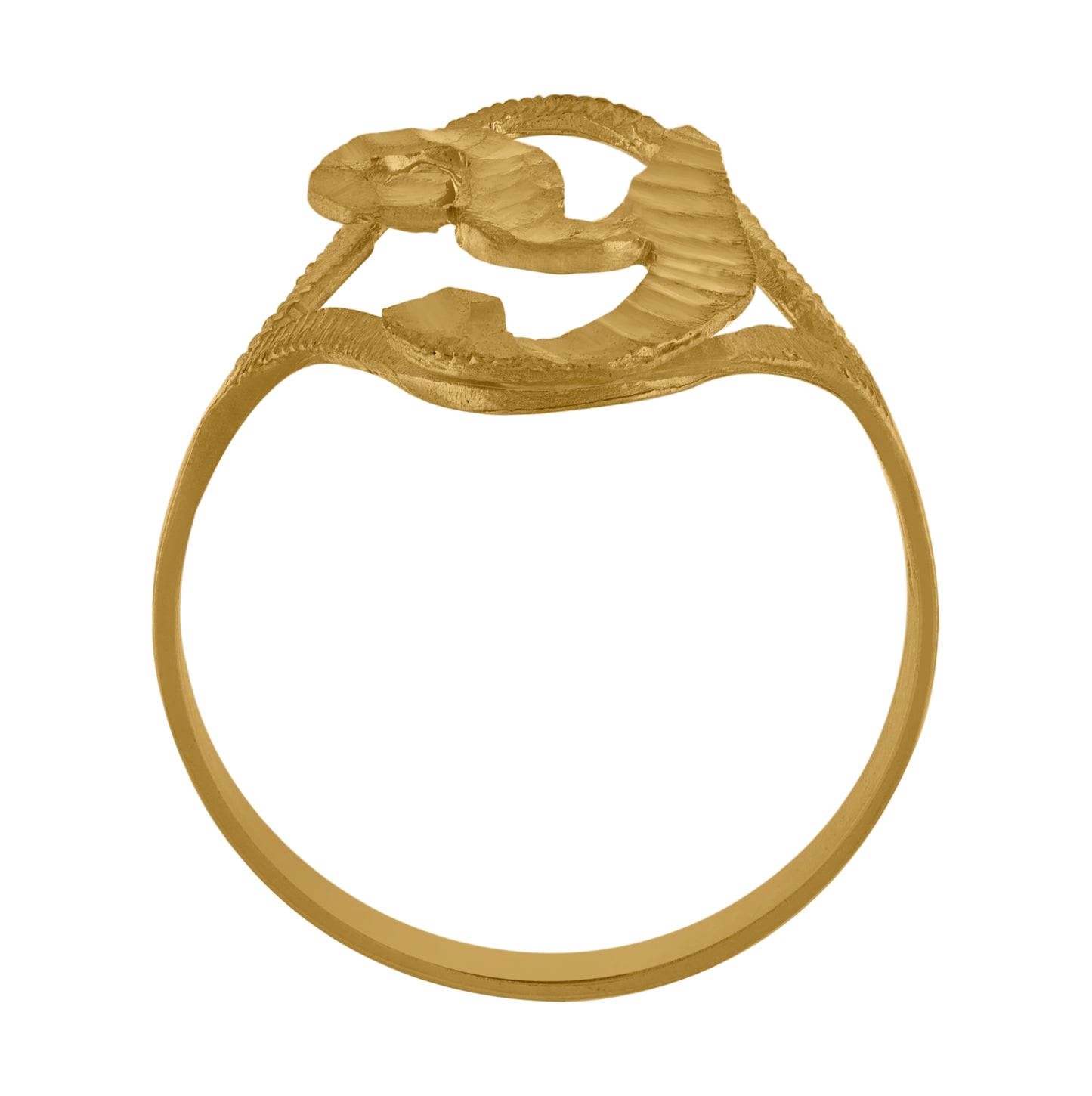 10K Yellow Gold Womens Diamond-Cut Textured Initial Letter Bridal Anniversary Engagement Wedding Band Ring