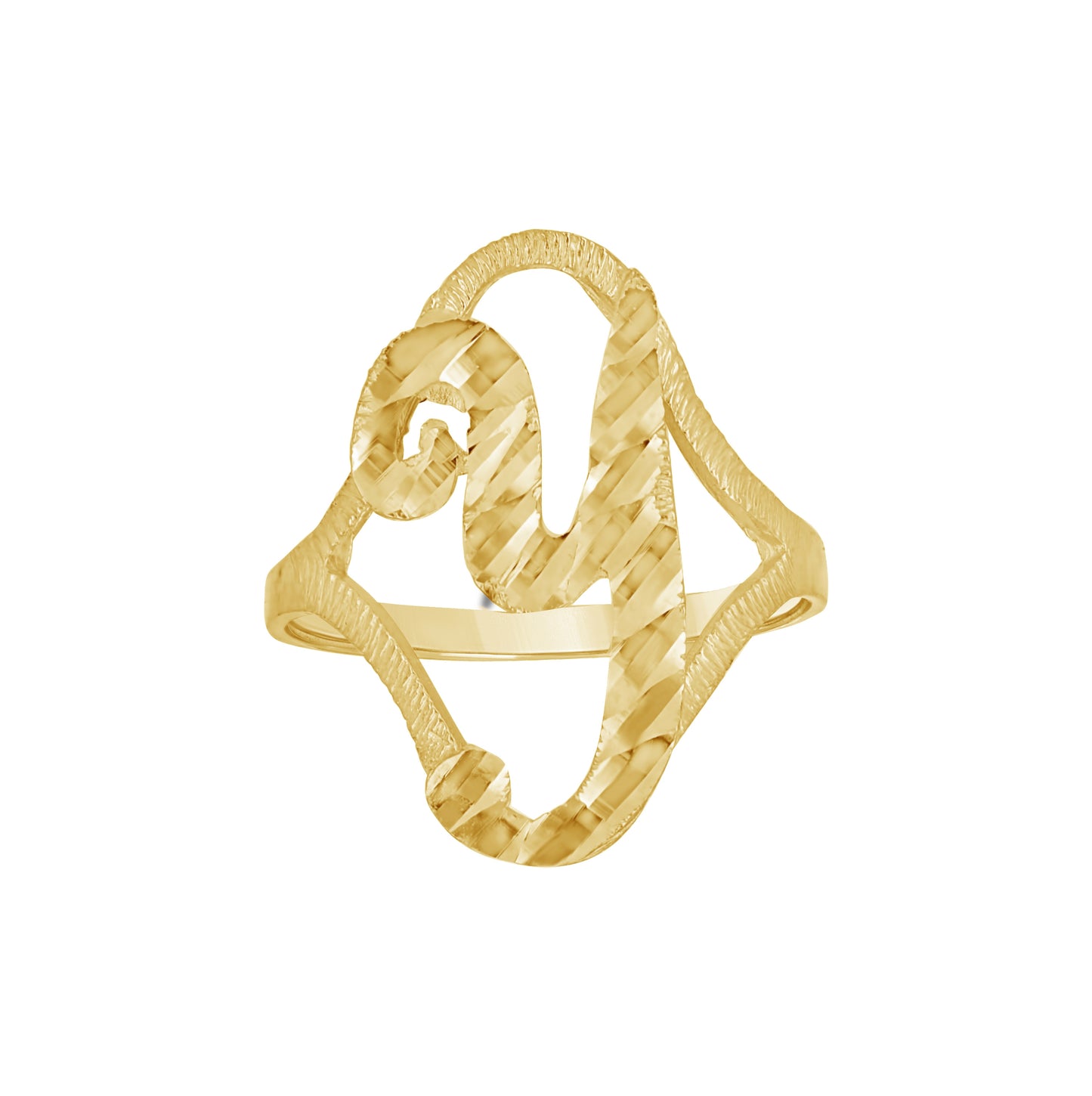 10K Yellow Gold Womens Diamond-Cut Textured Initial Letter Bridal Anniversary Engagement Wedding Band Ring