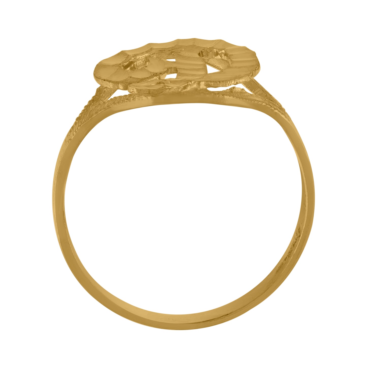 10K Yellow Gold Womens Diamond-Cut Textured Initial Letter Bridal Anniversary Engagement Wedding Band Ring