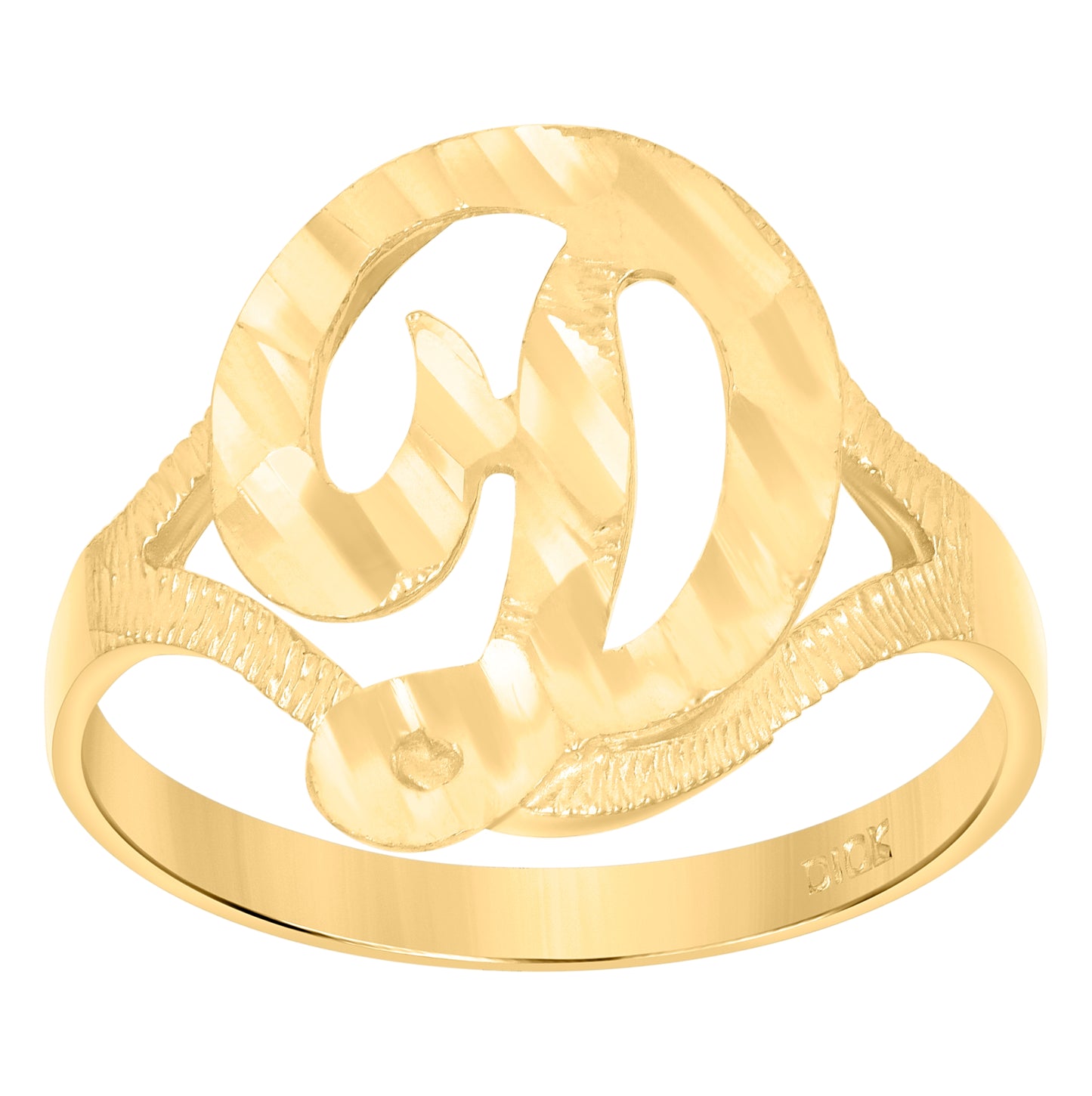10K Yellow Gold Womens Diamond-Cut Textured Initial Letter Bridal Anniversary Engagement Wedding Band Ring