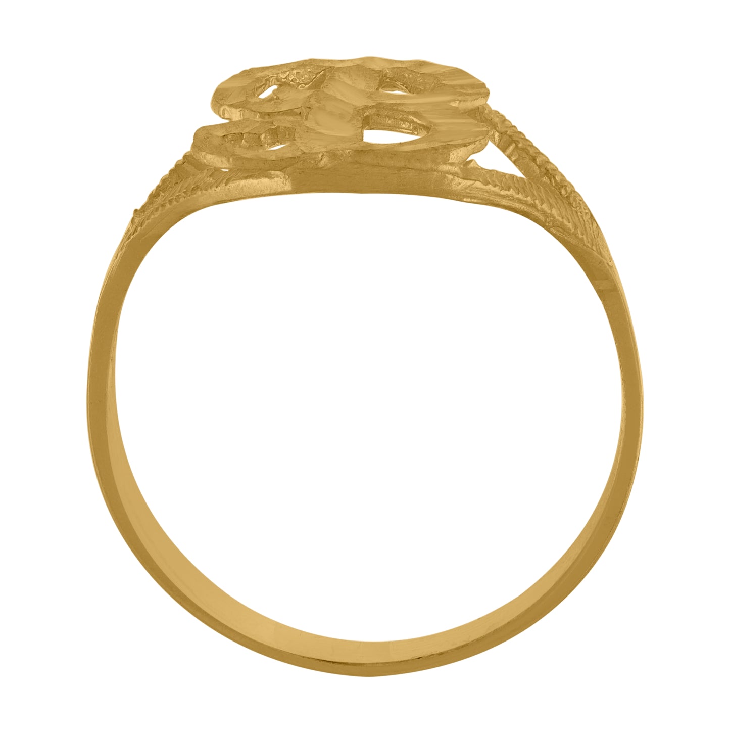 10K Yellow Gold Womens Diamond-Cut Textured Initial Letter Bridal Anniversary Engagement Wedding Band Ring