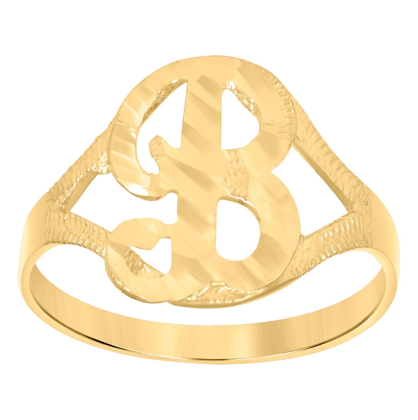 10K Yellow Gold Womens Diamond-Cut Textured Initial Letter Bridal Anniversary Engagement Wedding Band Ring