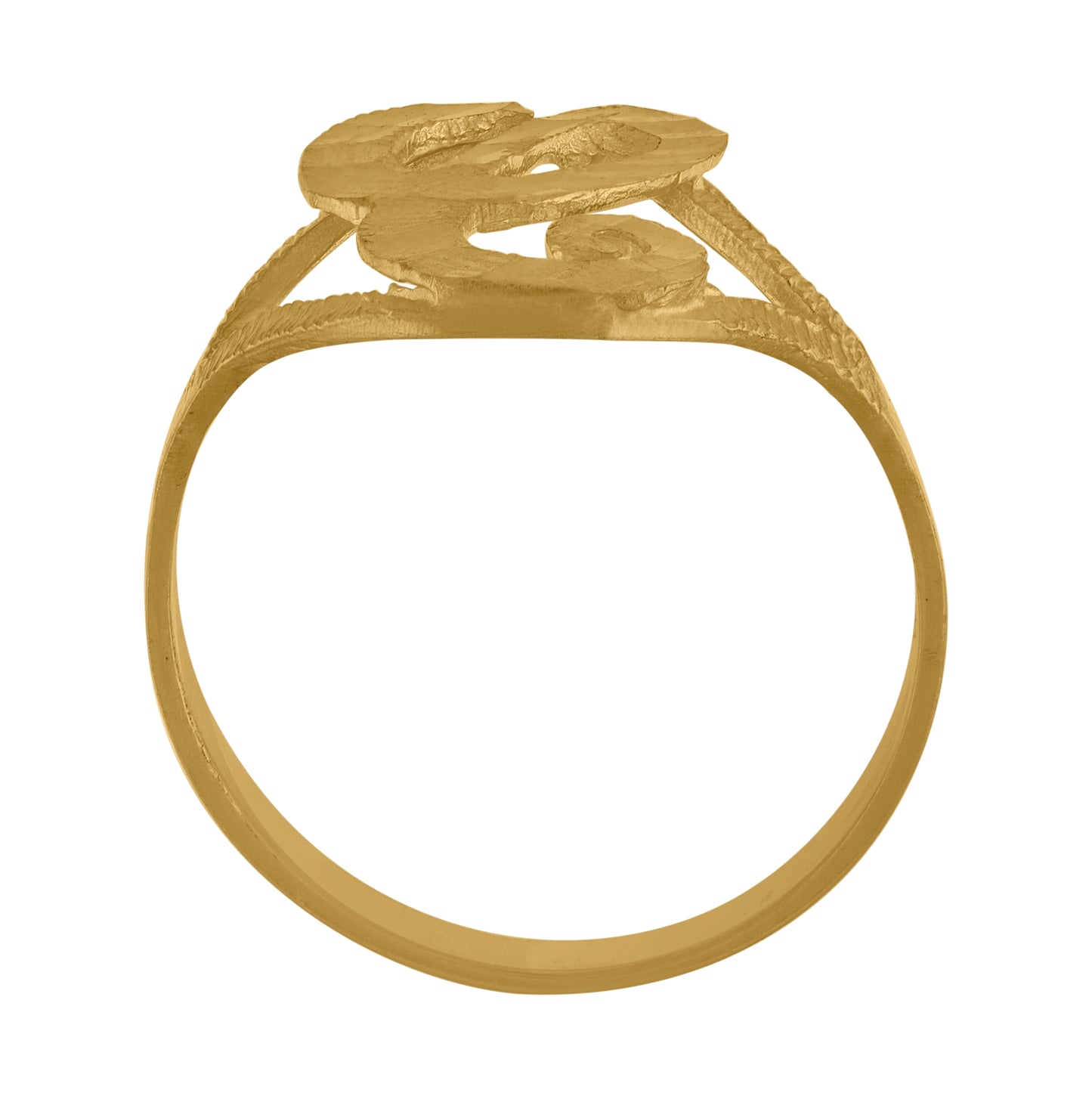 10K Yellow Gold Womens Diamond-Cut Textured Initial Letter Bridal Anniversary Engagement Wedding Band Ring