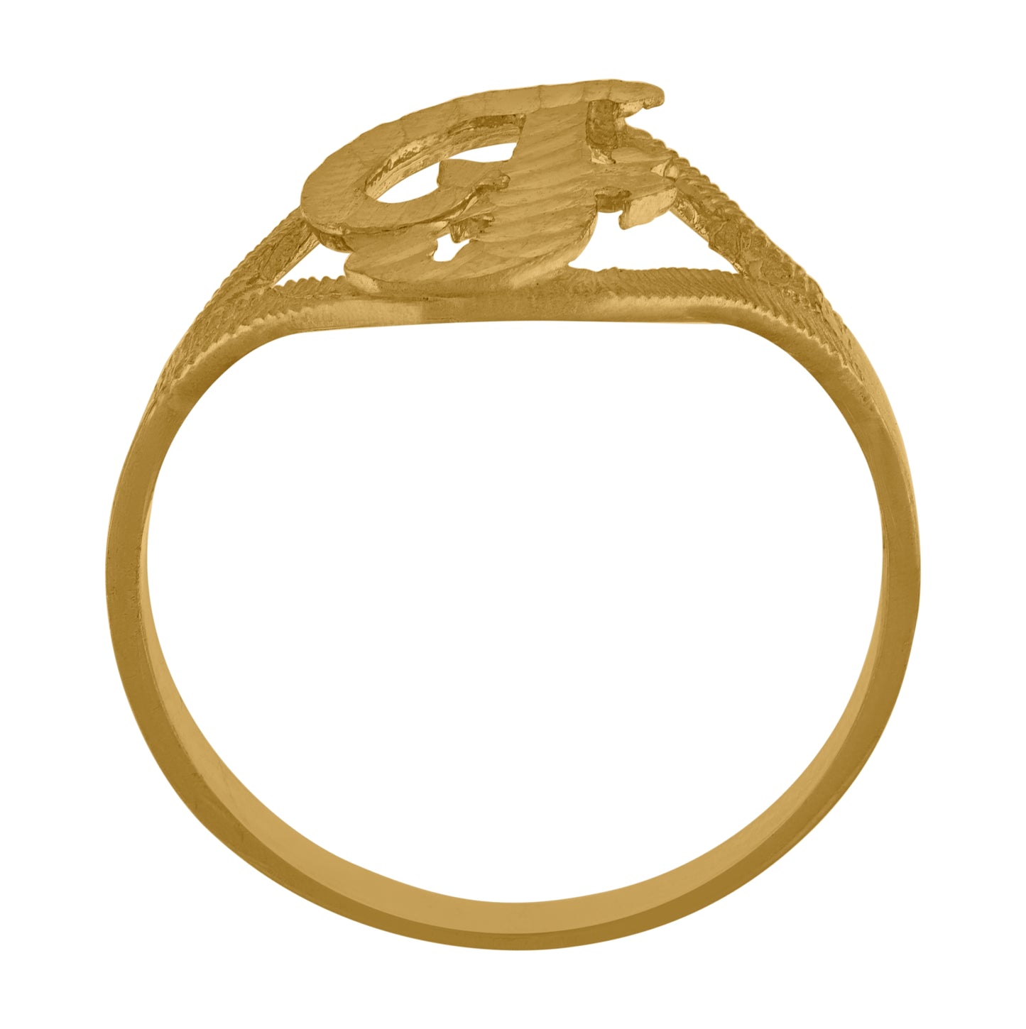 10K Yellow Gold Womens Diamond-Cut Textured Initial Letter Bridal Anniversary Engagement Wedding Band Ring
