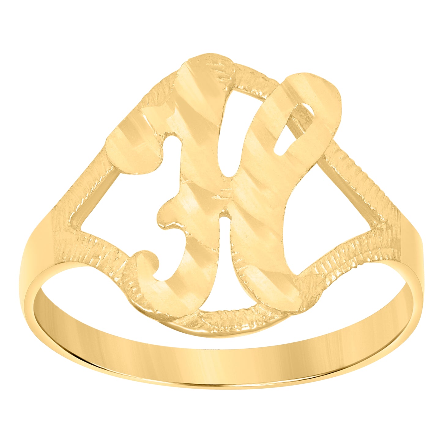 10K Yellow Gold Womens Diamond-Cut Textured Initial Letter Bridal Anniversary Engagement Wedding Band Ring