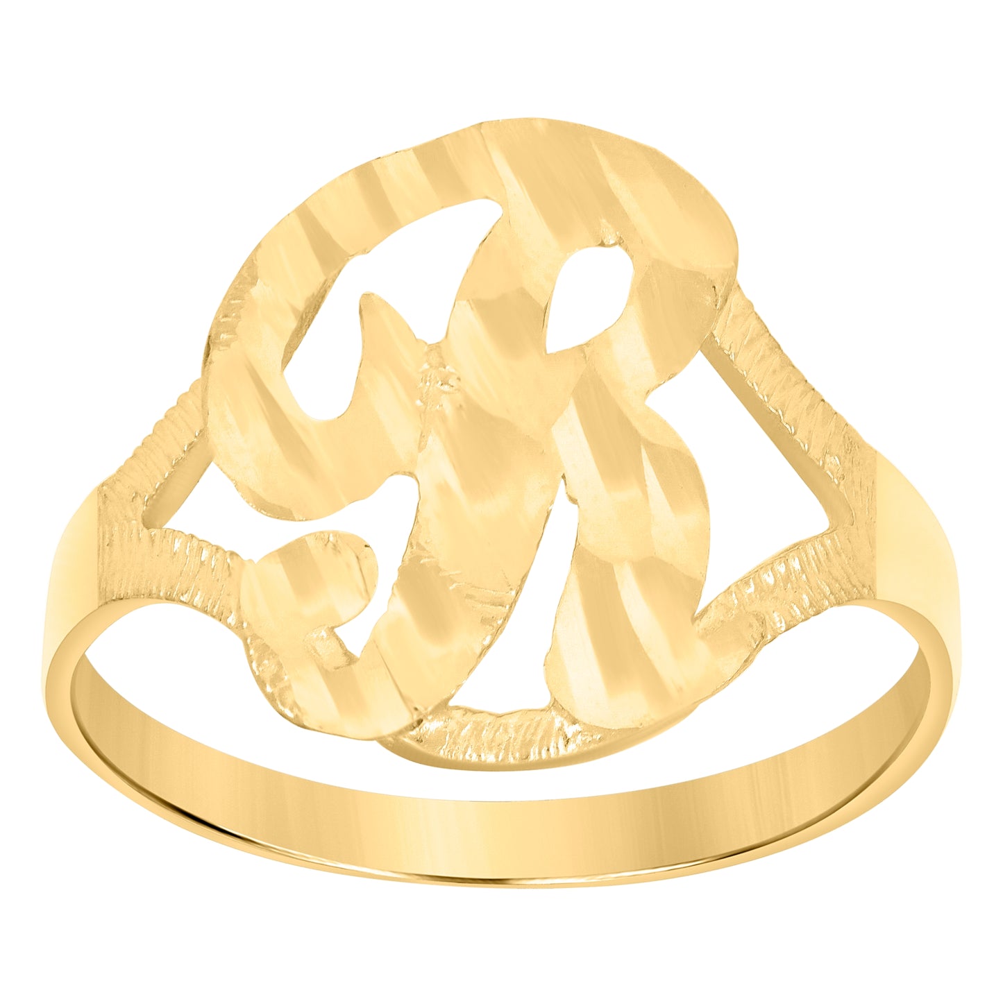 10K Yellow Gold Womens Diamond-Cut Textured Initial Letter Bridal Anniversary Engagement Wedding Band Ring