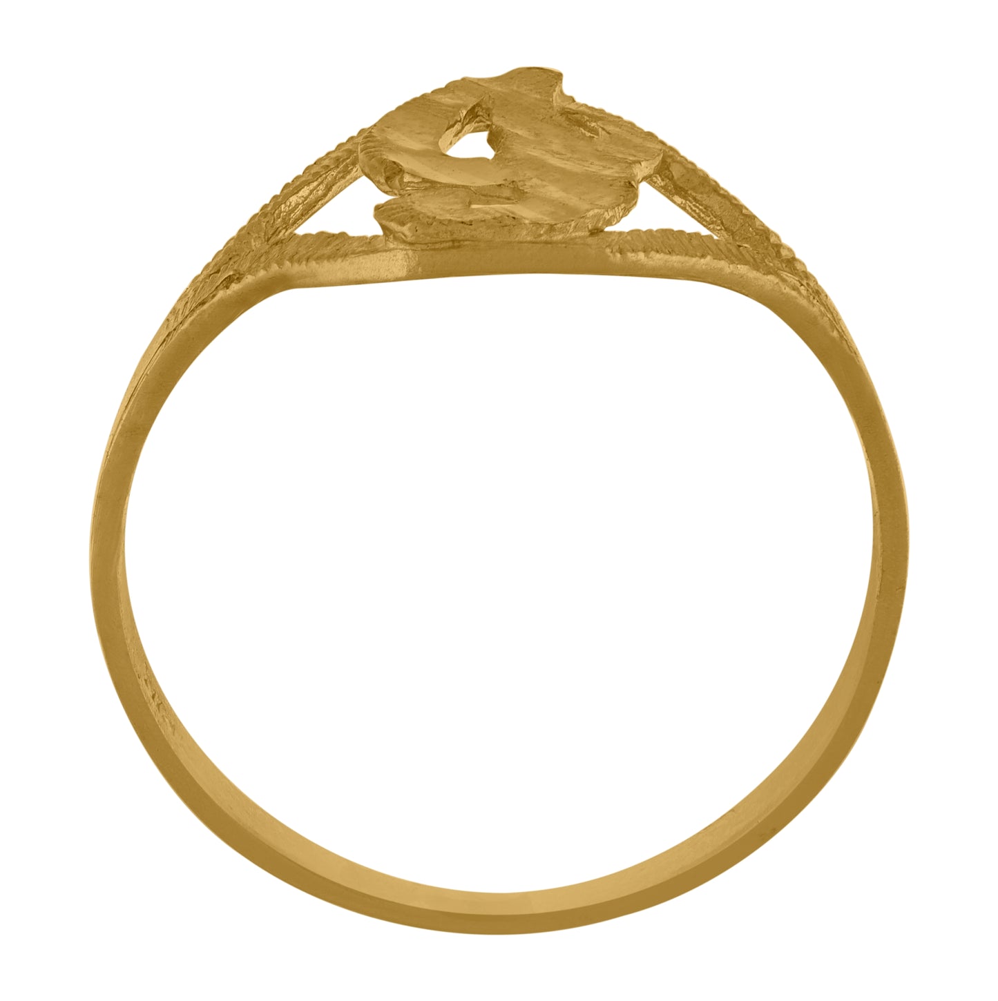10K Yellow Gold Womens Diamond-Cut Textured Initial Letter Bridal Anniversary Engagement Wedding Band Ring