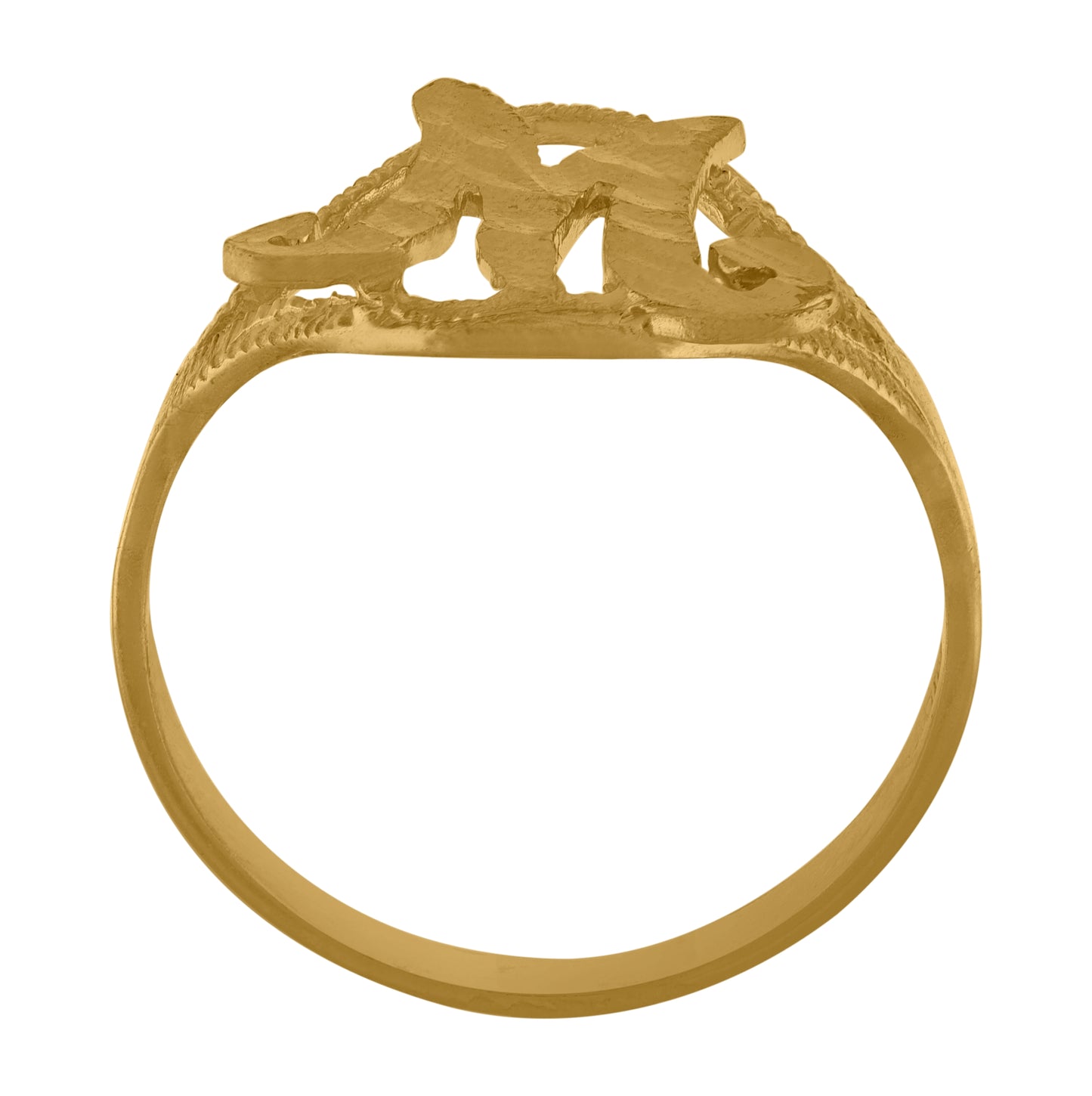 10K Yellow Gold Womens Diamond-Cut Textured Initial Letter Bridal Anniversary Engagement Wedding Band Ring