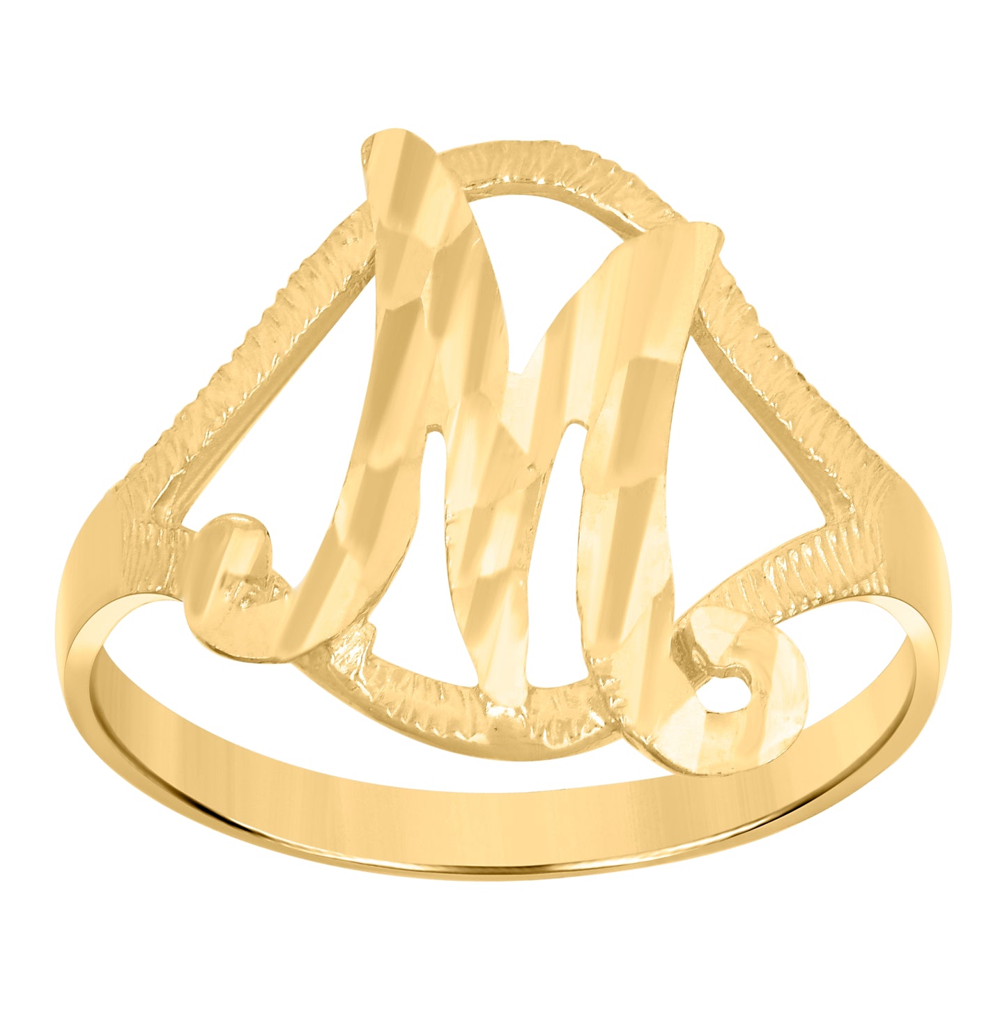 10K Yellow Gold Womens Diamond-Cut Textured Initial Letter Bridal Anniversary Engagement Wedding Band Ring