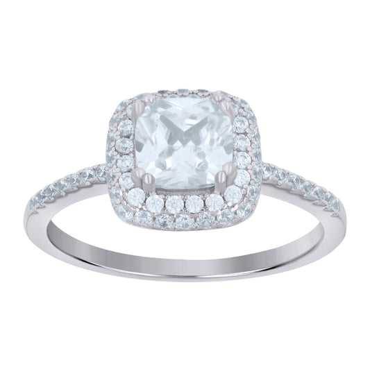 Sterling Silver Womens Cubic Zirconia Halo Bridal Anniversary Wedding Engagement Band Ring
