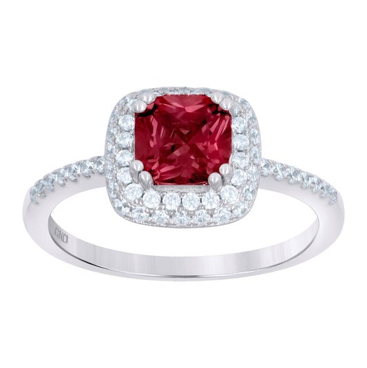 Sterling Silver Womens Red Cubic Zirconia Halo Bridal Anniversary Wedding Engagement Band Ring