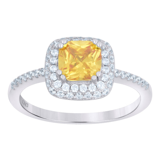 Sterling Silver Womens Yellow Cubic Zirconia Halo Bridal Anniversary Wedding Engagement Band Ring