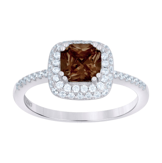 Sterling Silver Womens Brown Cubic Zirconia Halo Bridal Anniversary Wedding Engagement Band Ring
