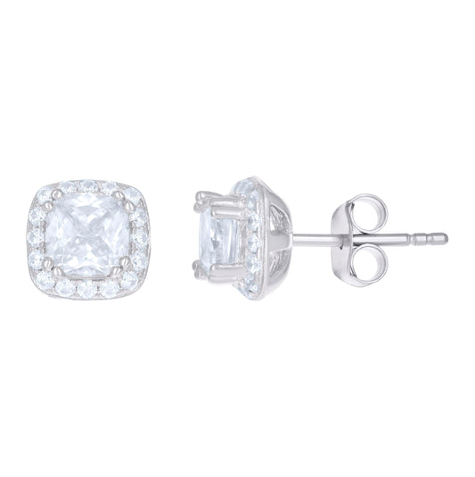 Sterling Silver Womens Cubic Zirconia Square Stud Earrings