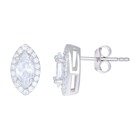 Sterling Silver Womens Cubic Zirconia Marquise Stud Earrings