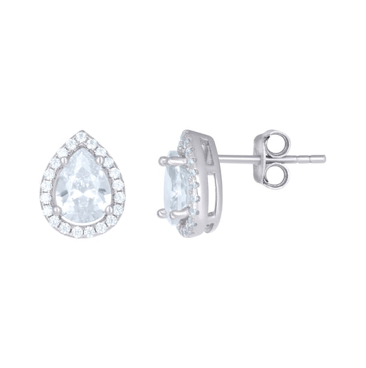 Sterling Silver Womens Cubic Zirconia Pear Stud Earrings