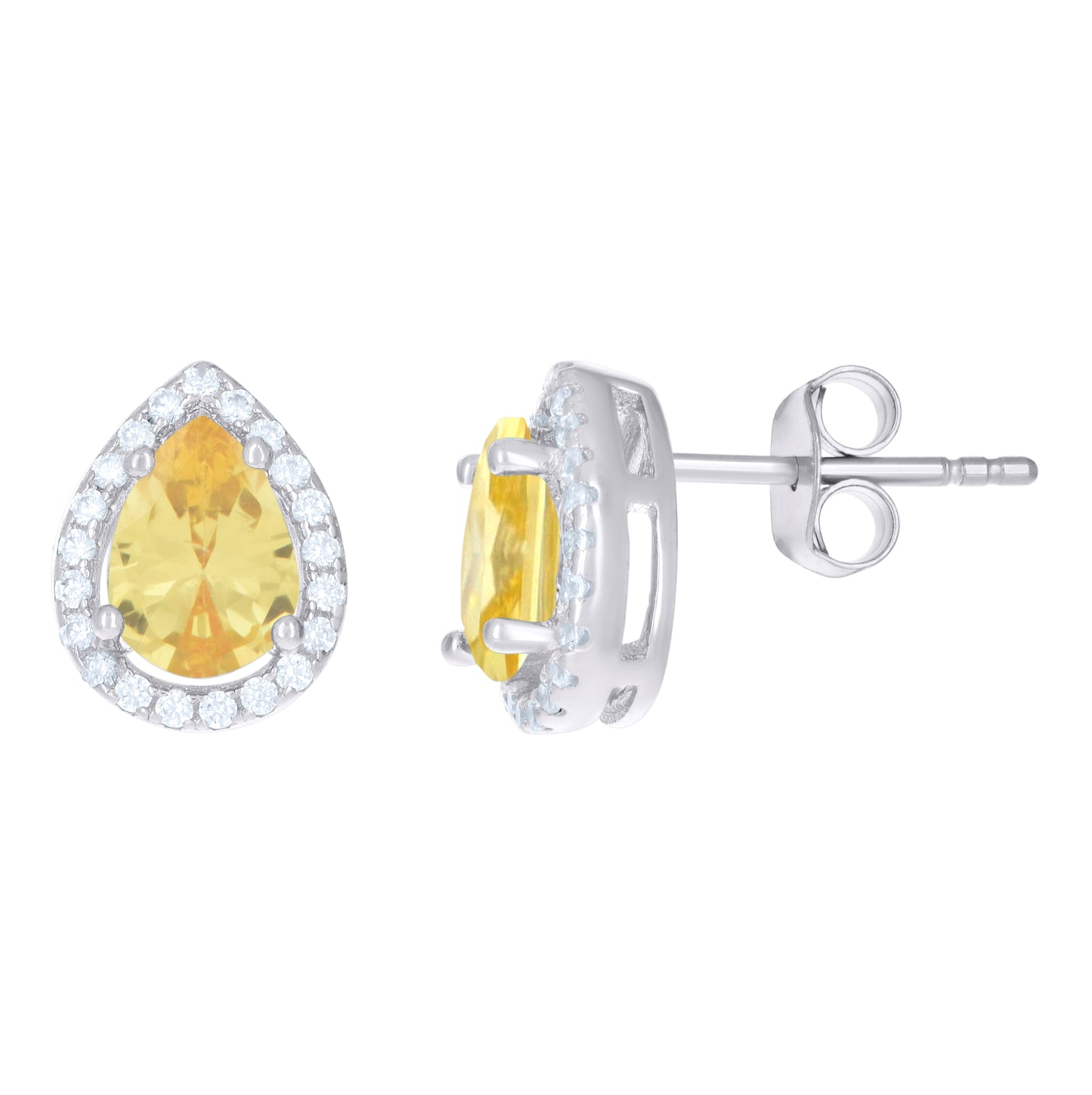 Sterling Silver Womens Cubic Zirconia Pear Stud Earrings