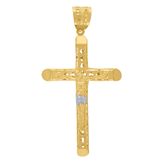 10K Two-tone Gold Mens Crucifix Cross Religious Charm Pendant