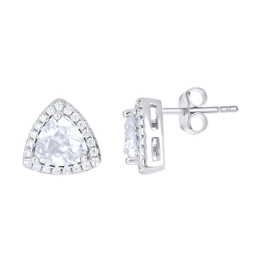 Sterling Silver Womens Cubic Zirconia Triangle Stud Earrings