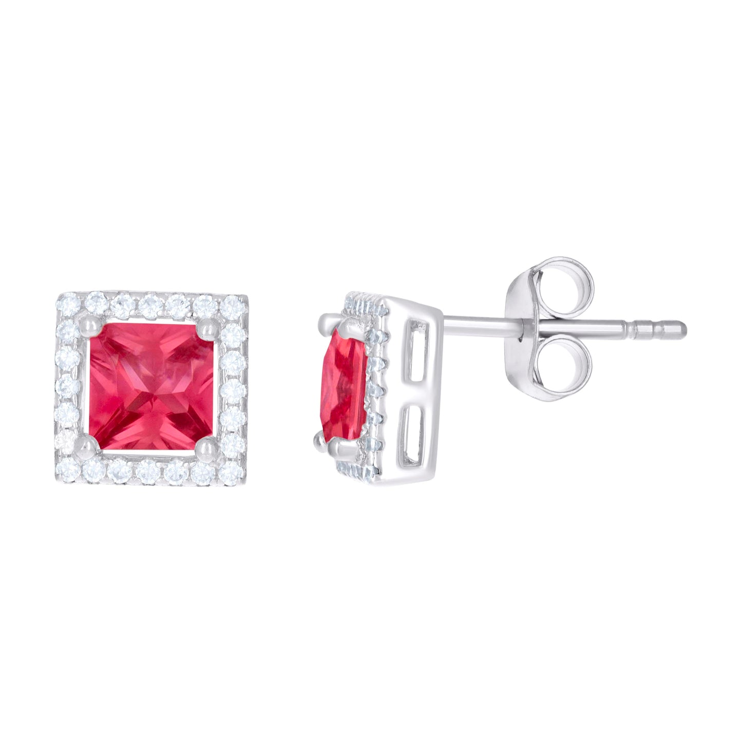 Sterling Silver Womens Cubic Zirconia Square Stud Earrings