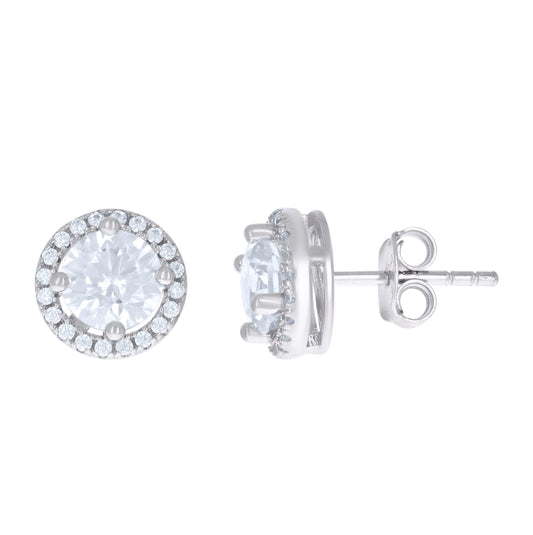 Sterling Silver Womens Cubic Zirconia Round Stud Earrings