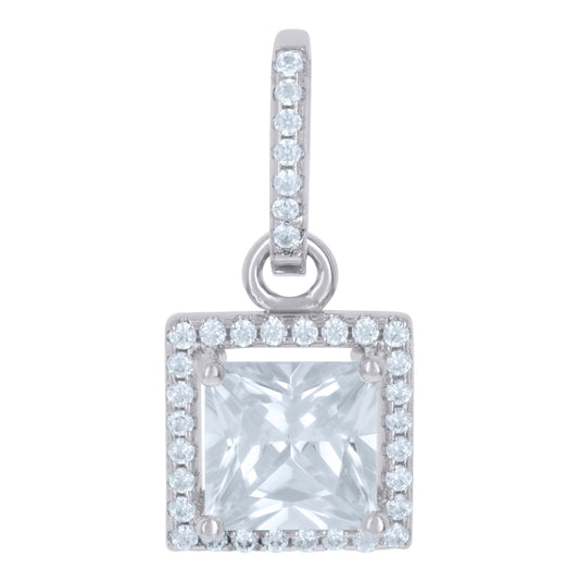 Sterling Silver Womens Cubic Zirconia Fashion Square Charm Pendant