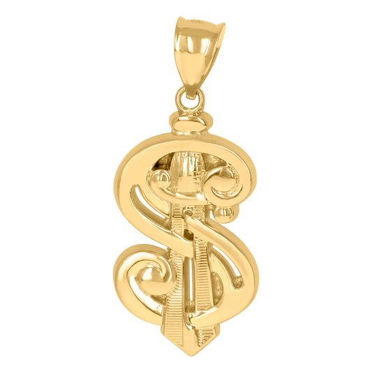 10K Yellow Gold Mens Dollar Sign Currency Charm Pendant