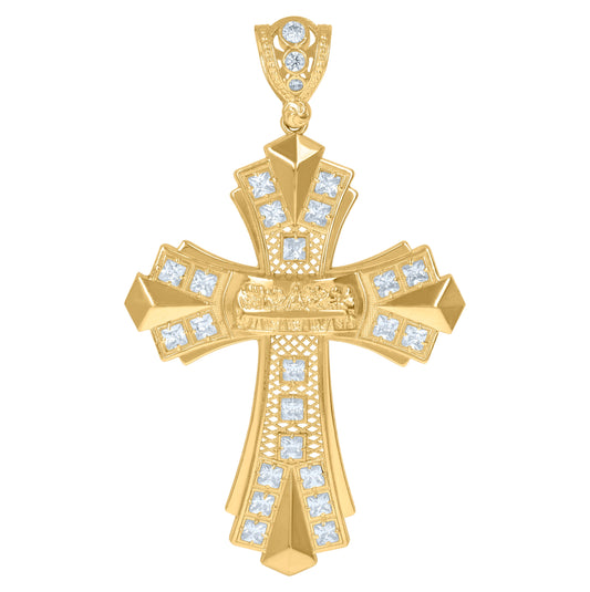 10K Yellow Gold Mens Cubic-Zirconia Cross Religious Charm Pendant