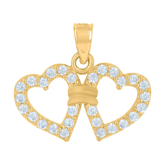 10K Yellow Gold Cubic-Zirconia Womens Double Heart Charm Pendant