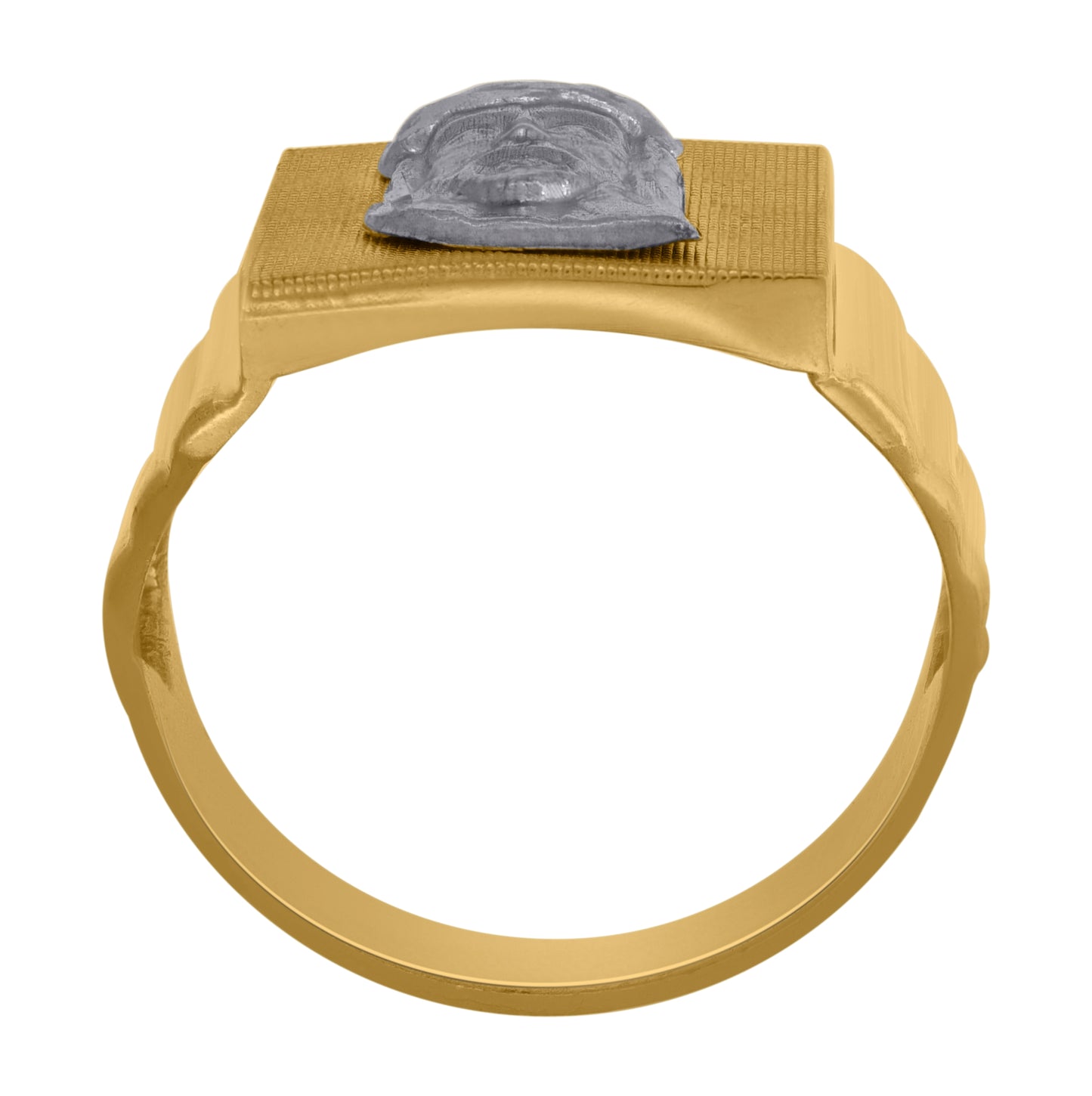 10K Two-Tone Gold Mens Diamond Cut Textured Jesus Face Religious Ring
