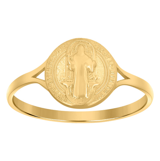 10K Yellow Gold Womens Textured Saint Benedict Religious Ring