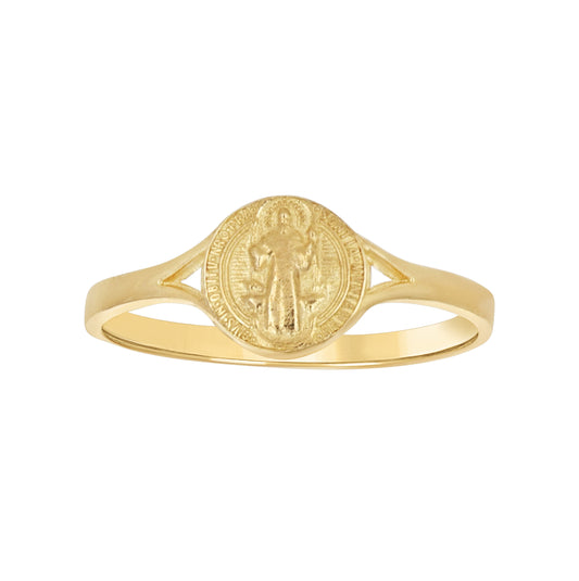 10K Yellow Gold Mens Saint St Benedict Religious Ring