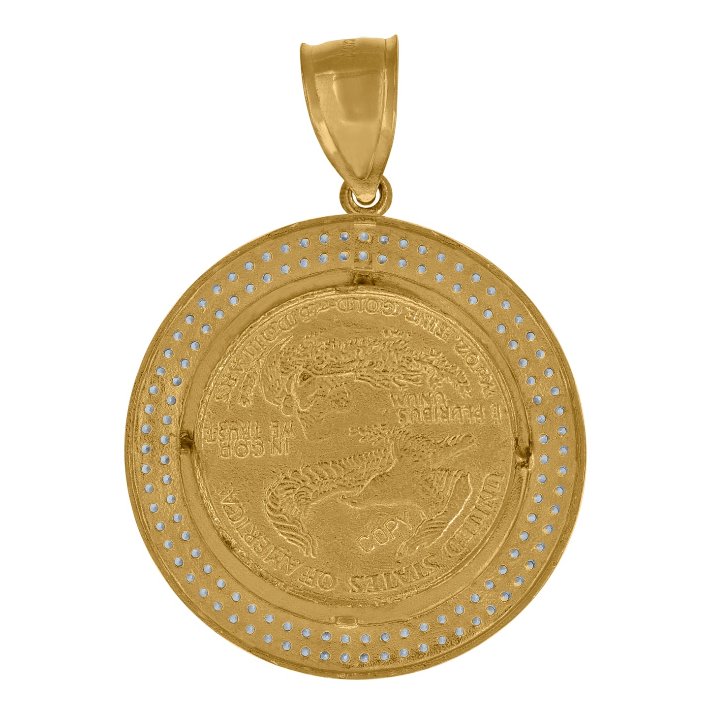 10K Gold Two-Tone Cubic-Zirconia Mens Lady Liberty Medallion Charm Pendant