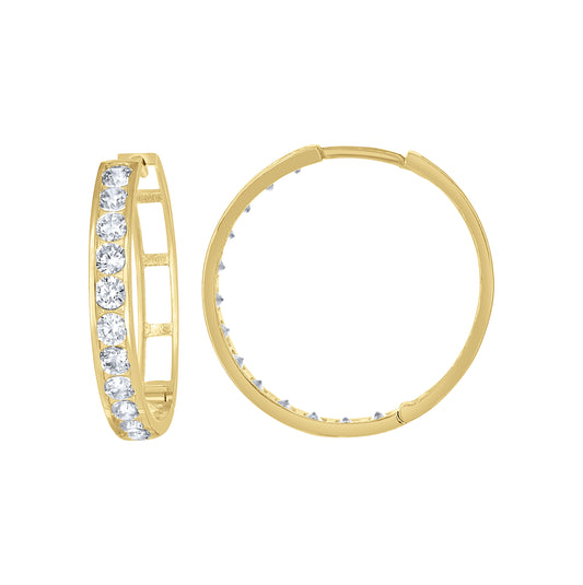 10K Yellow Gold Womens Single Row Cubic-Zirconia Cubic Zirconia Hoop Earrings