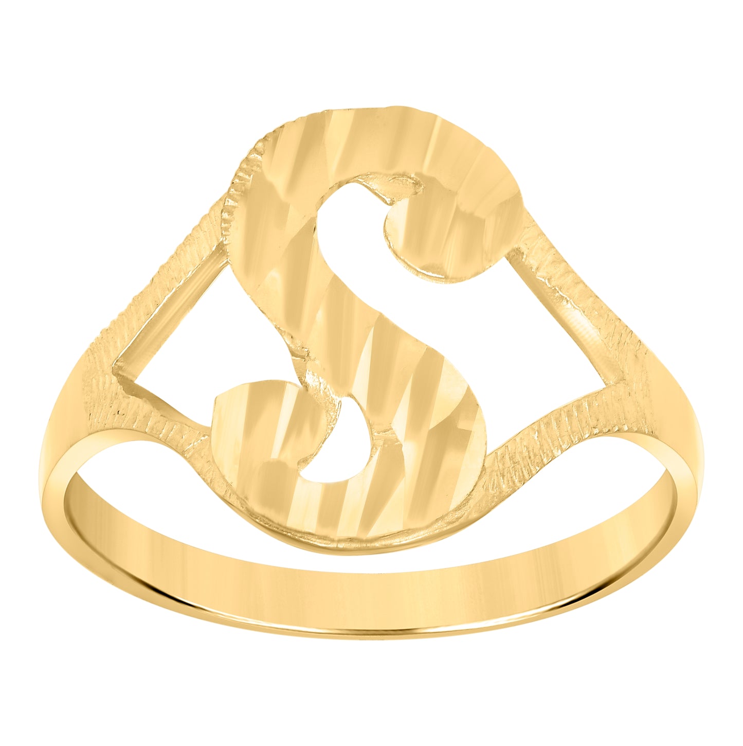 10K Yellow Gold Womens Diamond-Cut Textured Initial Letter Bridal Anniversary Engagement Wedding Band Ring