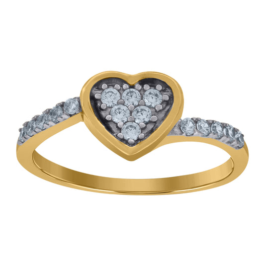 10K Gold Womens Two-Tone Cubic-Zirconia Heart Band Ring