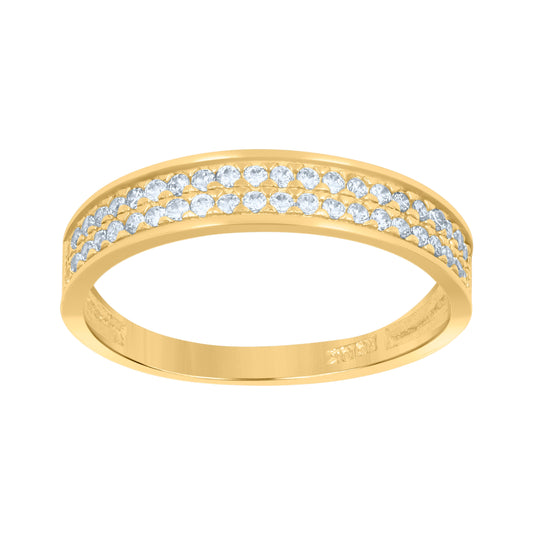 10K Two-Tone Gold Womens Round Cubic Zirconia Two Row Engagement Ring