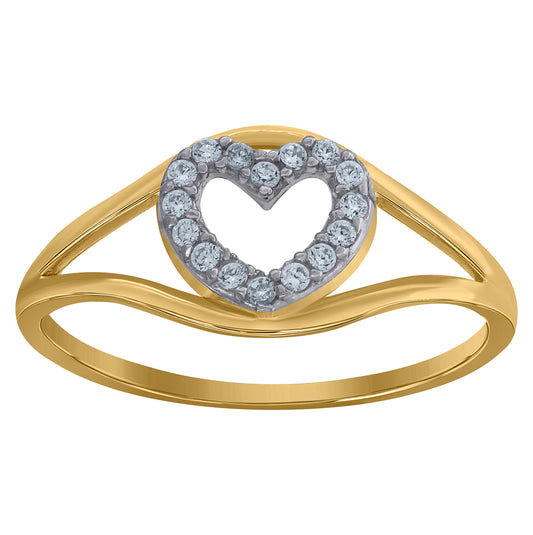 10K Gold Womens Two-Tone Cubic-Zirconia Split Shank Heart Band Ring